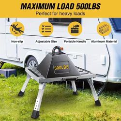 RV Step Stool Aluminum Folding Platform Steps 19x14.5 RV Steps 4 Levels Adjustable Step Stool with Anti-Slip Surface Rubber Feet Handle Supports Up to
