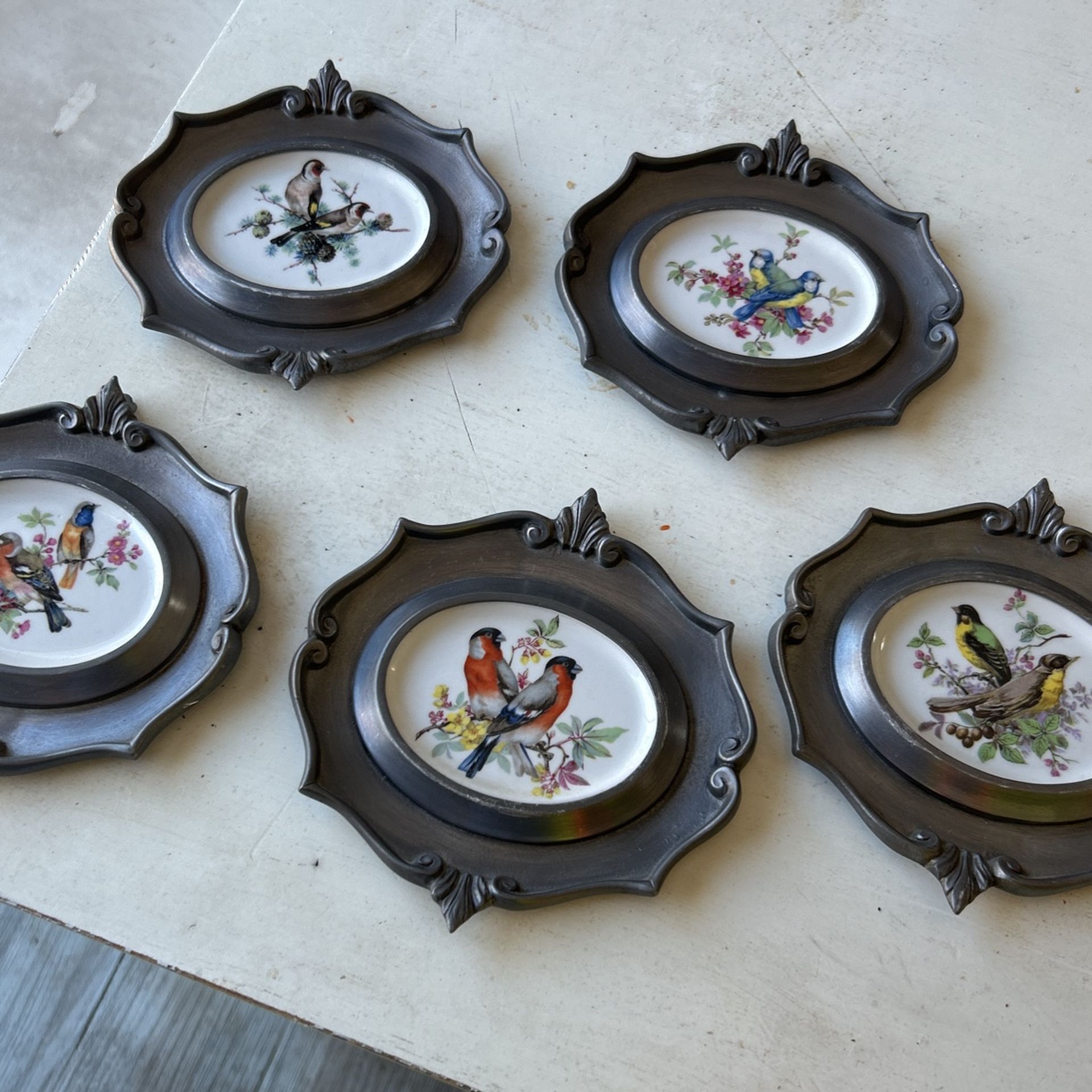 1920 Schwarzenhammer Bavaria Paintings On Porcelain Pewter Wall Hanging
