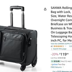 Rolling Laptop Bag With Lock, 22L Carry One Size Water Resistant