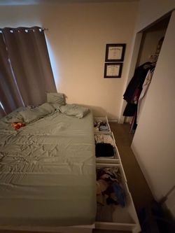 White King Size Bed Frame with Storage Drawers