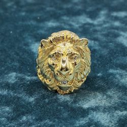 Vintage 1950s 14 Kt Gold Baumstein Feder Lions Head Ring