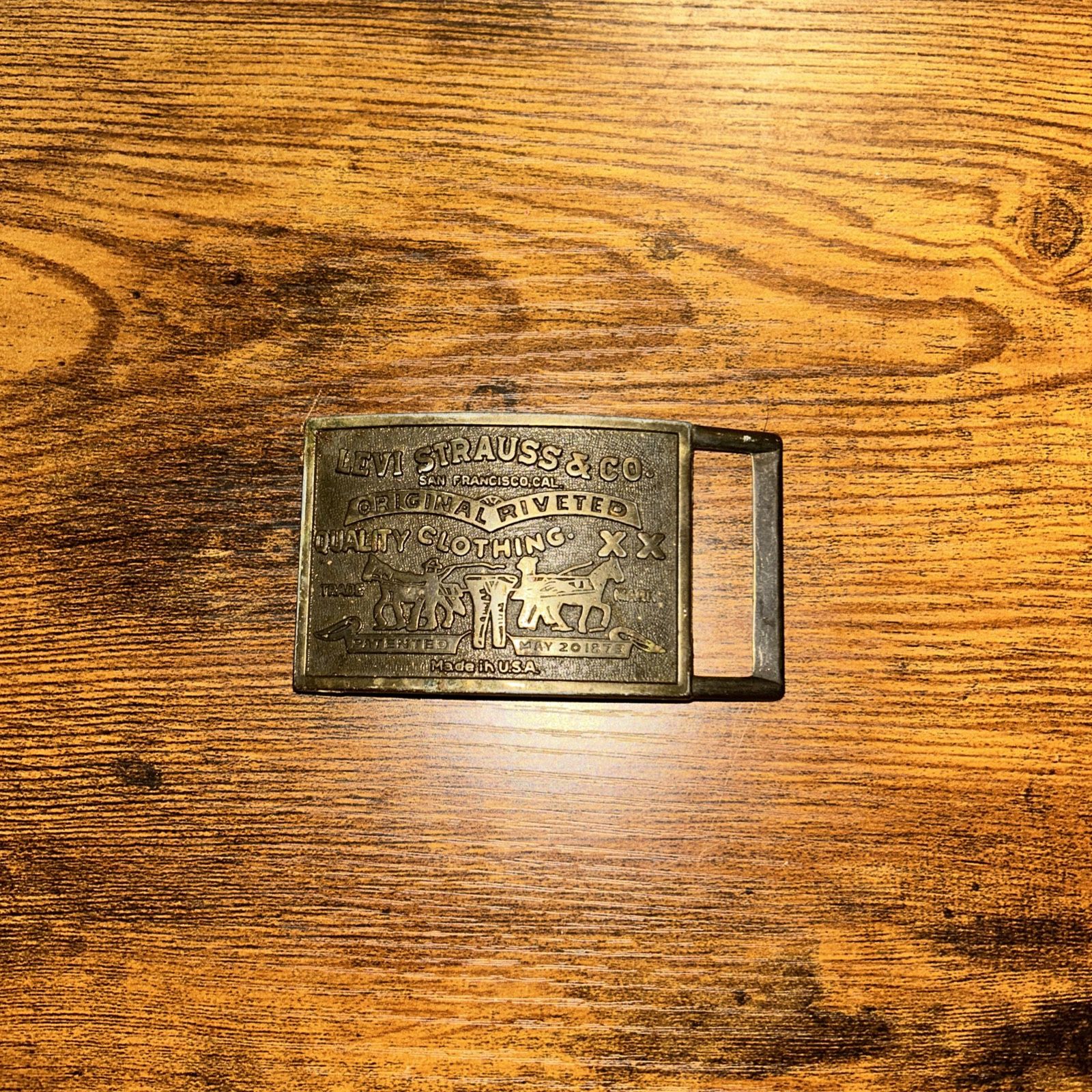 Vintage 1970s Levi Strauss & Co. Original Riveted Brass Belt Buckle Made USA