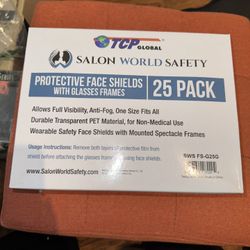 $10-SALON WORLD SAFETY PROTECTIVE FACE SHIELDS WITH GLASSES FRAMES 25 PACK