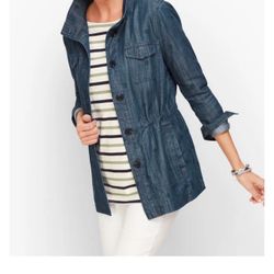 Talbots Safari Jacket Embroidered Denim,NWT , Size Medium ,  Long Sleeve