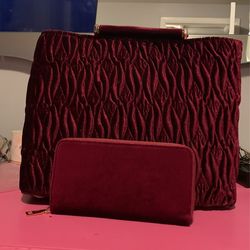 Burgundy Velour Hand Bag 