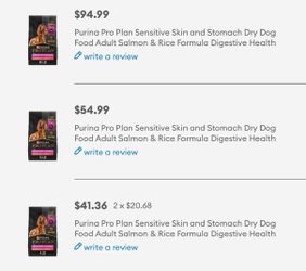 Half off dog food of any item