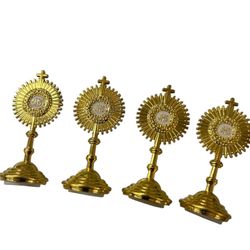 12pc X Catholic Town Communion Standing Cross Chalice Statue JHS Emblem with Sticker, 2.5 inches, Gold Tone 