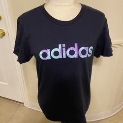 NWT Woman’s Adidas Short Sleeve Tee Shirt With Tie Dye Logo Size Small