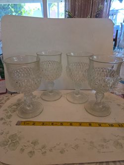 Set of 4 Diamond Cut Glass Goblets