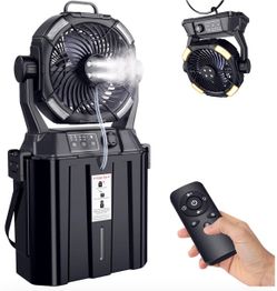 Misting Fan Portable for Outside Patios- 20000mAh Rechargeable Battery Powered fan, 3 LED Light Modes & Stepless Speed Control Camping Mister Fan Outd