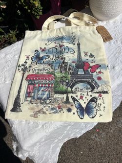 Paris Canvas Tote Bag with Eiffel Tower Print