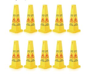 10 Pieces Wet Floor Sign Safety Cone Yellow 4 Sided Caution Bilingual Caution Warning, 26 Inch Tall Plastic, For Restaurants Offices Hospitals Schools