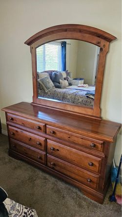 Wood Dresser with Arched Mirror