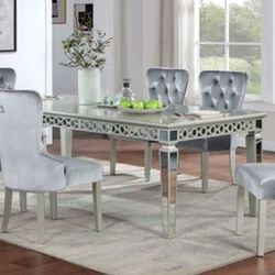 Brand New Silver & Grey 7pc Formal Dining Table Set