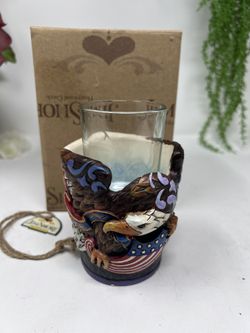 J8 Jim Shore Heartwood Creek Patriotic Eagle Votive Candle Holder – 3.25” – With Box 