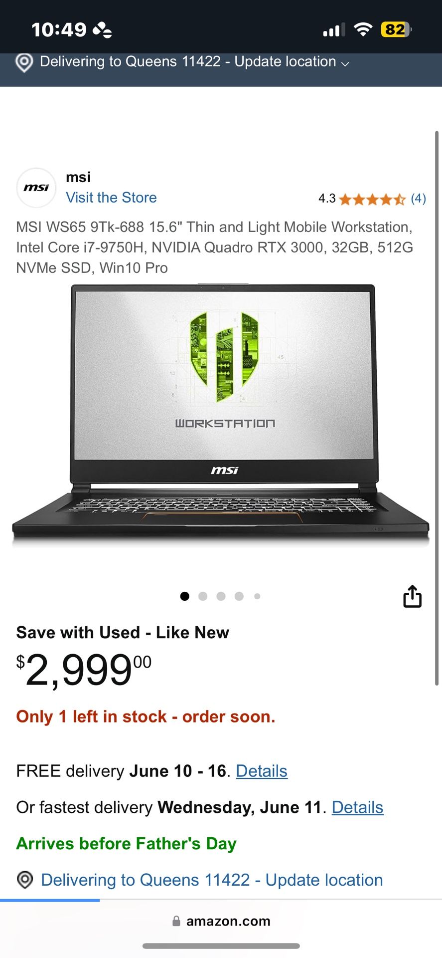 Msi Ws65 15.6 inch Mobile Workstation Core (really need this sold)