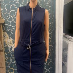 Womans - Blue Navy Short Dress - Openable All The Way 