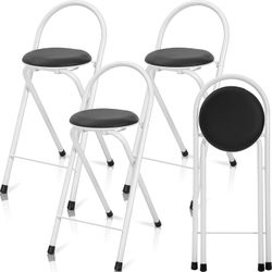 CroBlissful Folding Bar Stools with Backrest, Set of 4 - New