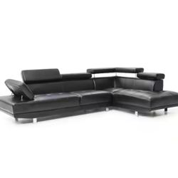 Modern Black Leather Sectional Couch – Adjustable Headrests