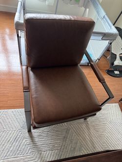 Brown Leather Accent Chair with Metal Frame