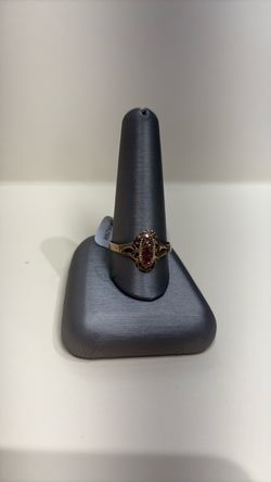 Gold-Tone Filigree Ring with Red Stone