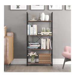 Brand New In Box !  Bookshelf Rack 4 Tier Vintage Bookcase Shelf Storage Organizer Modern Wood Look Accent Metal Frame Furniture Home Office
