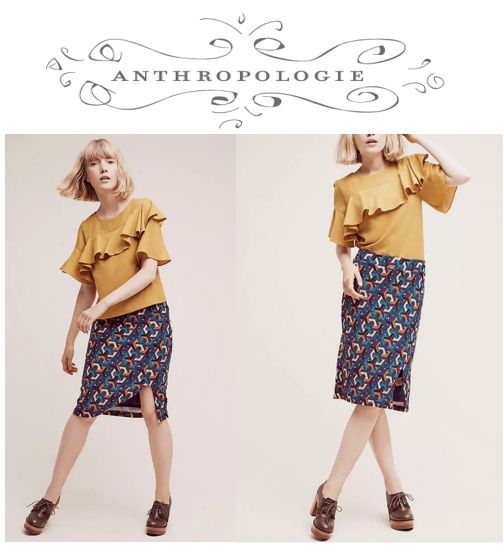 Anthropologie Maeve Geometric Print Slit Pencil Skirt Size M