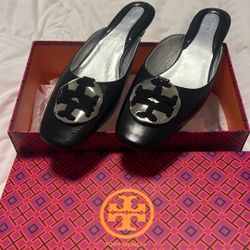 Tory Burch Black & Silver Mules