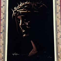 Vintage Black Velvet Jesus Painting By Gómez