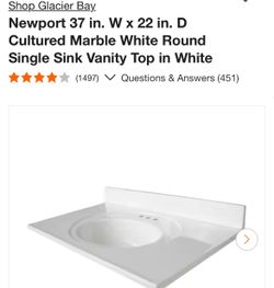 Newport 37 in. W x 22 in. D Cultured Marble White Round Single Sink Vanity Top in White