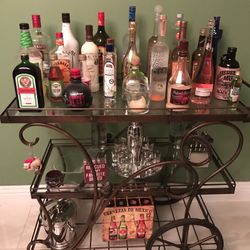 **Beautiful Bar Cart with Bar Accessories**