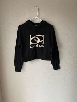 Bebe Black Cropped Logo Hoodie
