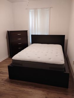 Full size bed with frame and Mattress and dresser