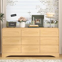 Dresser for Bedroom with 9 Drawers, 63" Large Modern Dressers & Chest of Drawers with Curved Profile Design, Wood Closet Clothes Storage Long Dressers