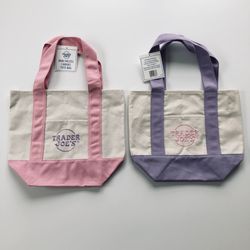 Trader Joe’s Mini Pastel  Canvas Tote Bag Pink Purple  NWT