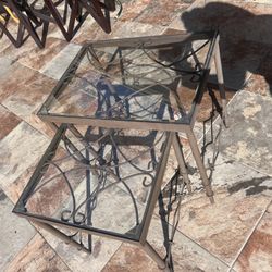 Wrought Iron Glass Top Nesting Table Set