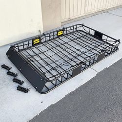 (NEW) $130 Roof Basket and Cargo Net (Set) 64x39” Car Top Carrier Luggage Holder 150lbs Max 