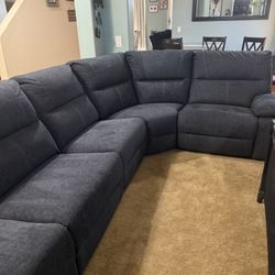 Denim reclining Sectional Couch 