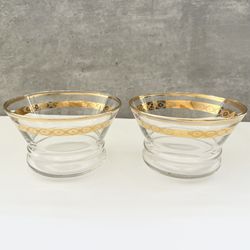 Vintage Libbey 22K Etched Gold Trimmed Punch Glasses Mid Century Set Of 2