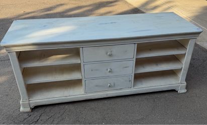 Large, Solid Wood Media Stand (distressed creme white)