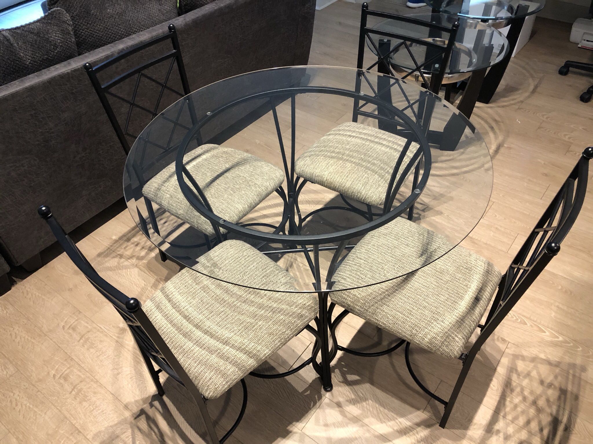 Glass Table With Chairs + Glass End Tables