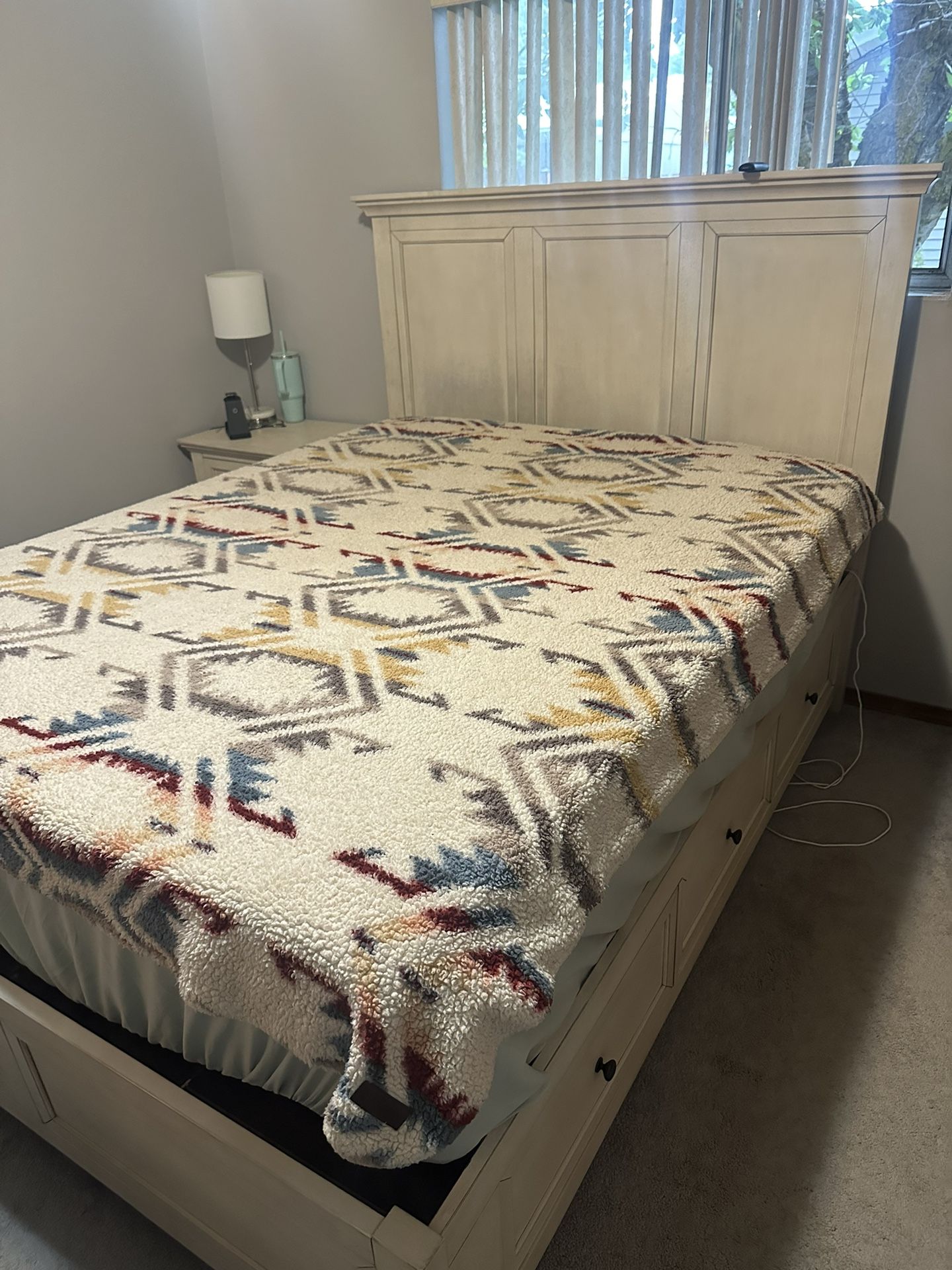 Queen Size Bed Frame With Mattress & Matching Night Stand
