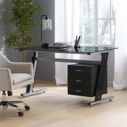 Tamayo Modern Tempered Glass Computer Desk With Storage
