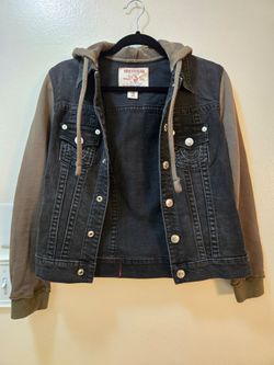 True Religion Women's Jean Jacket Black Denim and Green Jacket size Small