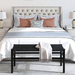 Modern Woven Bench | End of Bed / Entryway | Black