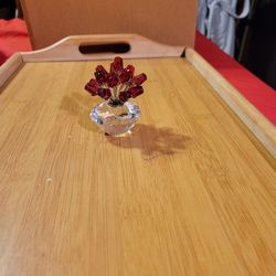 Swarovski Crystal Vase of Red Roses.