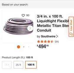 100 ft Southwire 3/4” Liquidtight Flexible Metallic Conduit | Titan Steel | NEW | (2 Available)