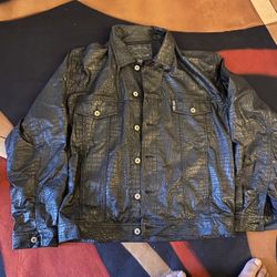 Vintage Snake Skin Leather Jacket Size Large Black 