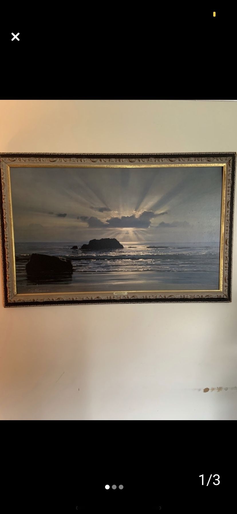 Large framed picture moonlight over sea Ellen Shaw