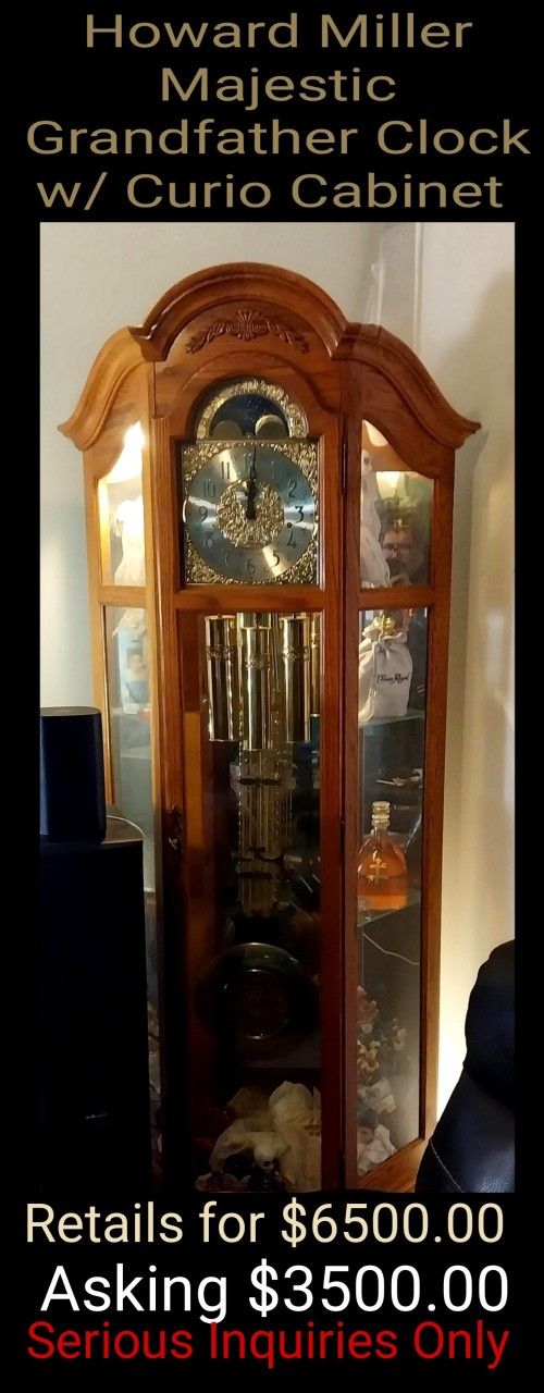 Howard Miller Majestic Grandfather Clock And Curio Cabinet In One 